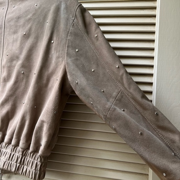 All Saints Taupe Silver Studded Suede jacket with discoloration. - Picture 3 of 10
